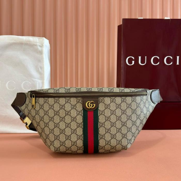 GUCCI Ophidia Coated Fabric Fanny Pack Large Men's Beige & Dark Brown 839104-FAEOF-9745 L46cm W5cm H18cm