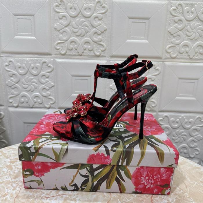 Dolce & Gabbana ROSE-PRINT BROCADE SANDALS
