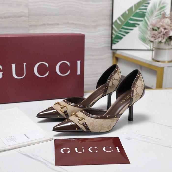 GUCCI Savoy High Heels Women's Sand & Dark Brown
