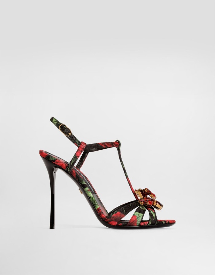 Dolce & Gabbana ROSE-PRINT BROCADE SANDALS