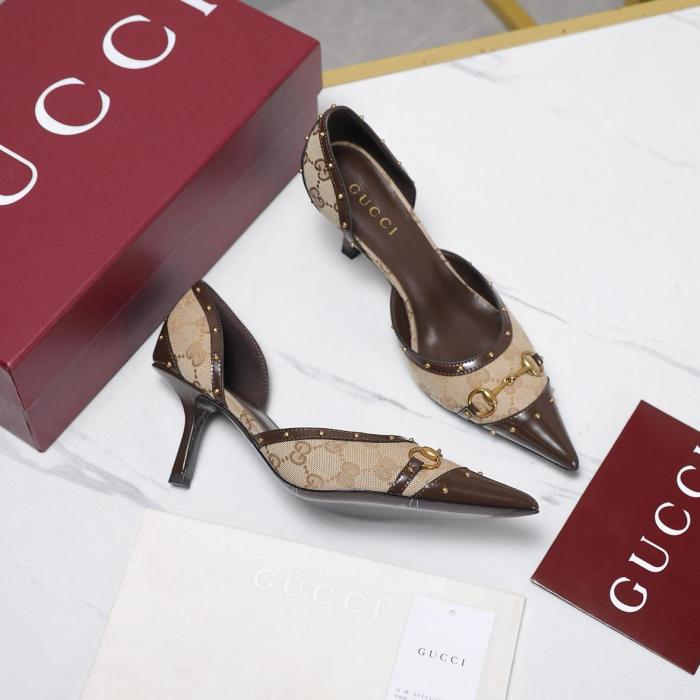 GUCCI Savoy High Heels Women's Sand & Dark Brown