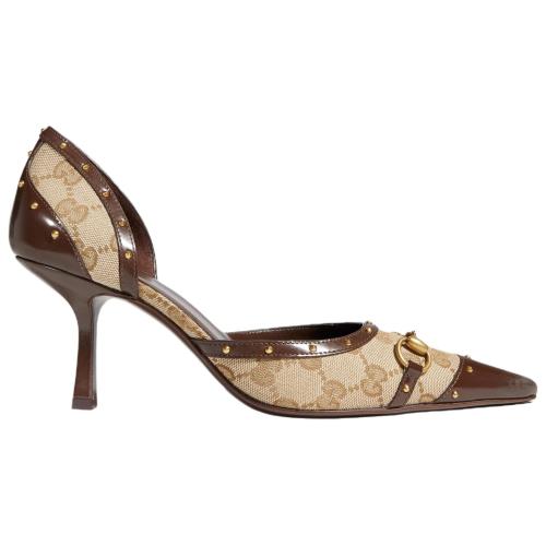 GUCCI Savoy High Heels Women's Sand & Dark Brown
