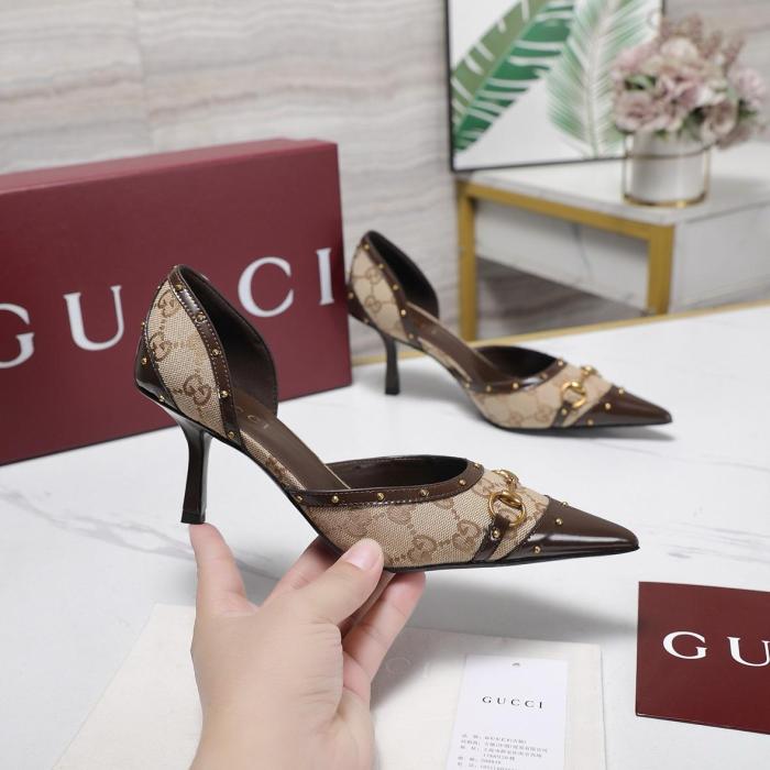 GUCCI Savoy High Heels Women's Sand & Dark Brown