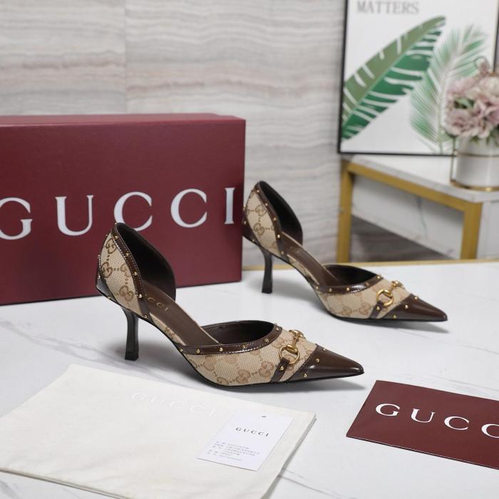 GUCCI Savoy High Heels Women's Sand & Dark Brown