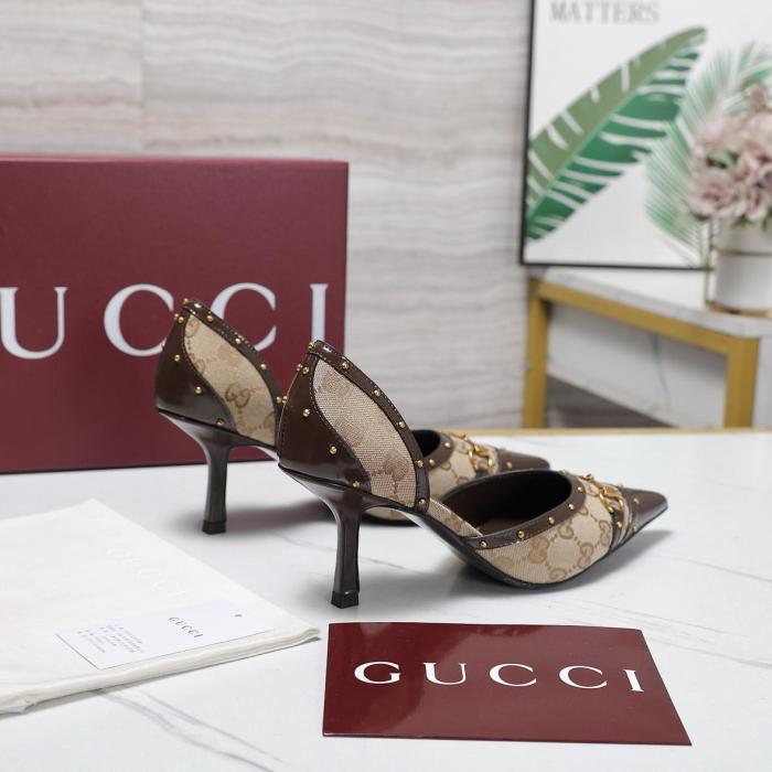 GUCCI Savoy High Heels Women's Sand & Dark Brown