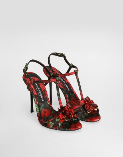 Dolce & Gabbana ROSE-PRINT BROCADE SANDALS