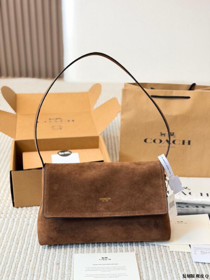 COACH Chelsea Cow Split Leather Shoulder Bag Large Women's Warm Brown CDS59-B4WBR size L30cm W12cm H18cm