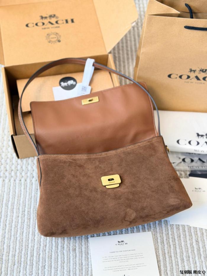 COACH Chelsea Cow Split Leather Shoulder Bag Large Women's Warm Brown CDS59-B4WBR size L30cm W12cm H18cm