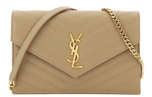 SAINT LAURENT Leather Crossbody Bags Women's Milk Coffee 393953-BOW01-2643 size 12*19*3cm
