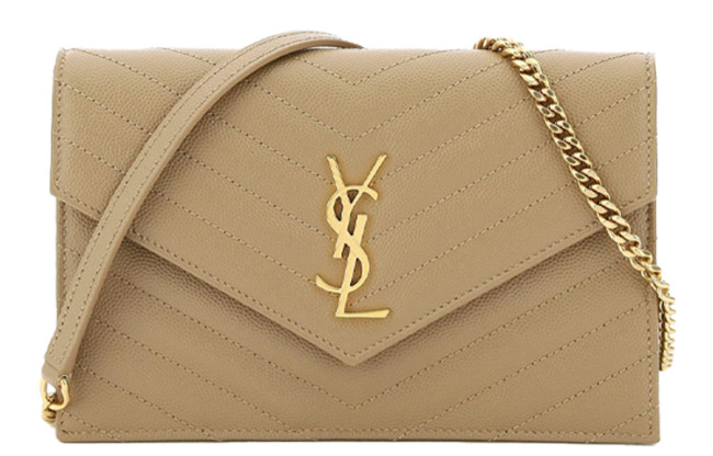 SAINT LAURENT Leather Crossbody Bags Women's Milk Coffee 393953-BOW01-2643 size 12*19*3cm