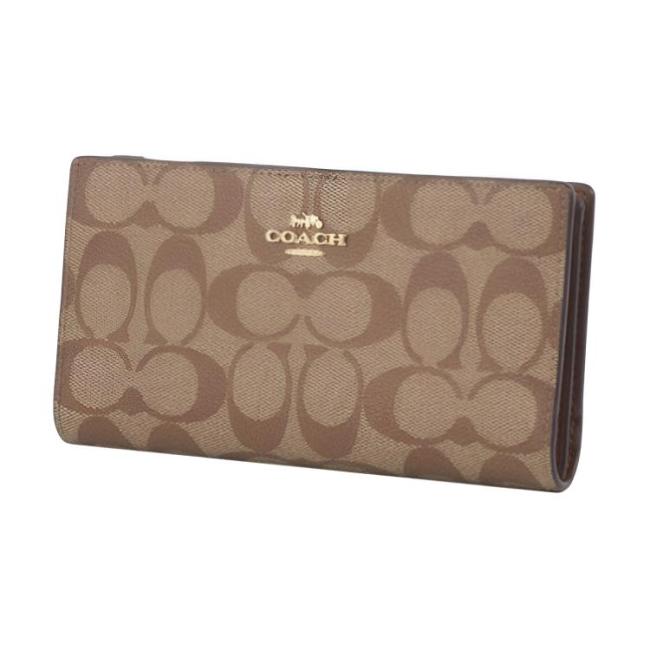 COACH Double Zip Wallet Artificial Leather With Leather Clutch Wallet Unisex Khaki C8714-IME74 Length: 17.78cm, Height: 9.53cm