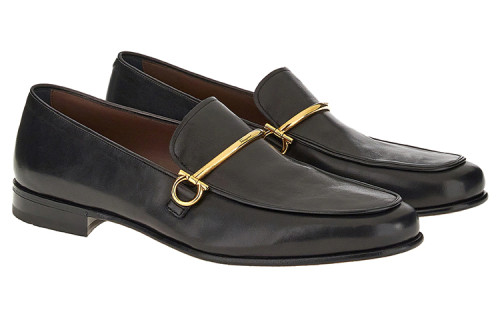 FERRAGAMO Gancini Casual Leather Shoes Men's Black