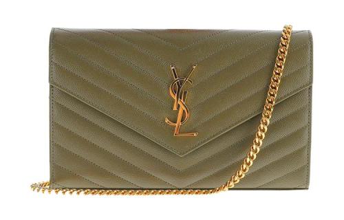 SAINT LAURENT Cassandre Leather Chain Wallet, Shoulder Bag, Crossbody Bag Women's Green 377828-BOW01-3344 size 22.5*14*4cm