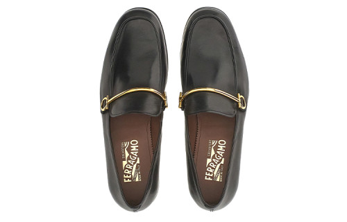 FERRAGAMO Gancini Casual Leather Shoes Men's Black