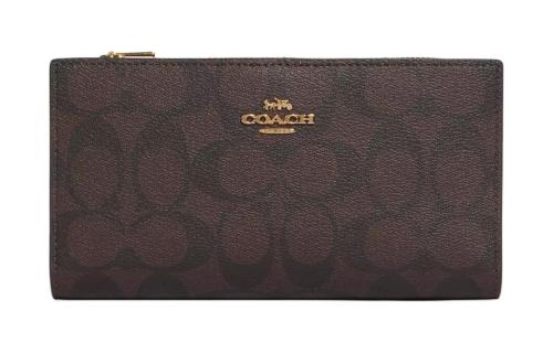 COACH Slim Wallet Canvas With Leather Clutch Wallet Small Women's Dark Brown C8714-IMAA8 Length: 17.78cm, Height: 9.53cm