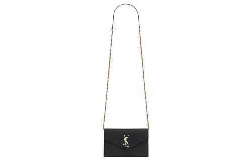 SAINT LAURENT Smooth Leather Envelope Bag, Wallet, Crossbody Bag, Shoulder Bag Women's Black 743050-AAB4K-1025 size L19cm W3.5cm H12.5cm