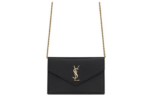 SAINT LAURENT Smooth Leather Envelope Bag, Wallet, Crossbody Bag, Shoulder Bag Women's Black 743050-AAB4K-1025 size L19cm W3.5cm H12.5cm