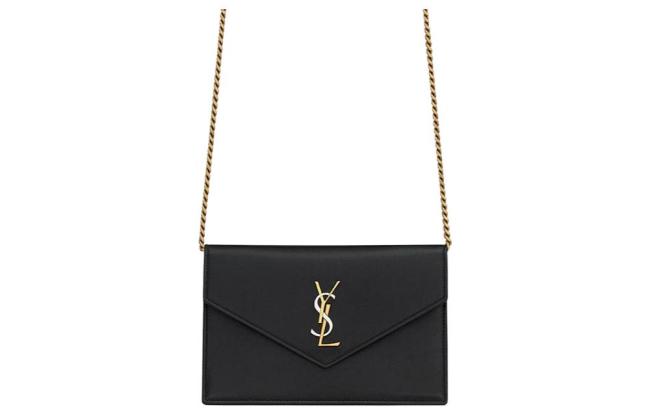 SAINT LAURENT Smooth Leather Envelope Bag, Wallet, Crossbody Bag, Shoulder Bag Women's Black 743050-AAB4K-1025 size L19cm W3.5cm H12.5cm