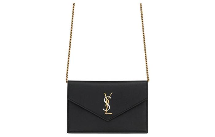SAINT LAURENT Smooth Leather Envelope Bag, Wallet, Crossbody Bag, Shoulder Bag Women's Black 743050-AAB4K-1025 size L19cm W3.5cm H12.5cm