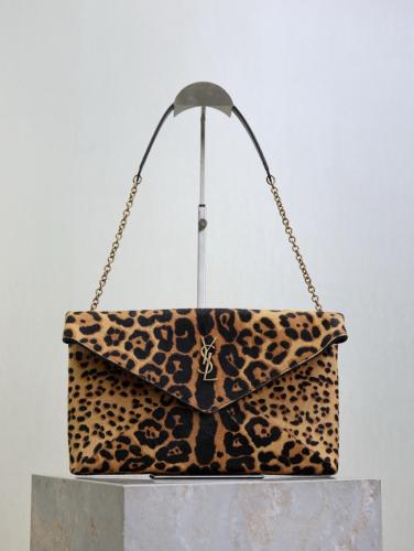 SAINT LAURENT Cassandre Sheepskin Shoulder Bag Large Women's Brown & Black 853610-AAFQT-2499 L28cm W5cm H17cm