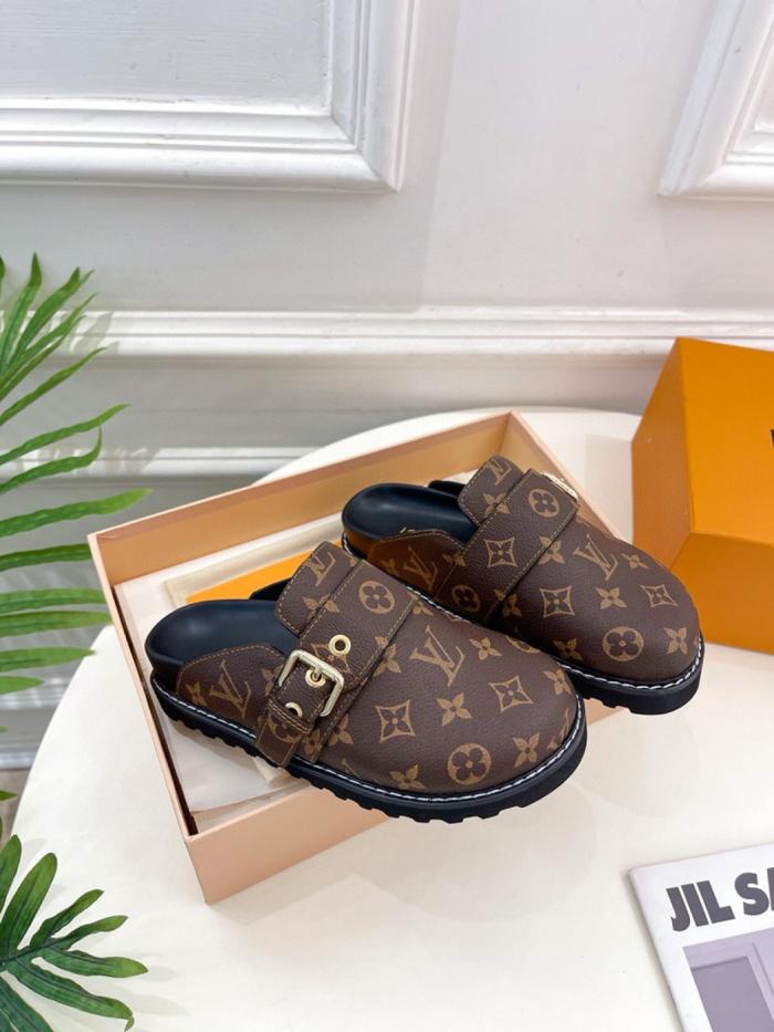 LOUIS VUITTON Closed Toe Slippers Women's Brown