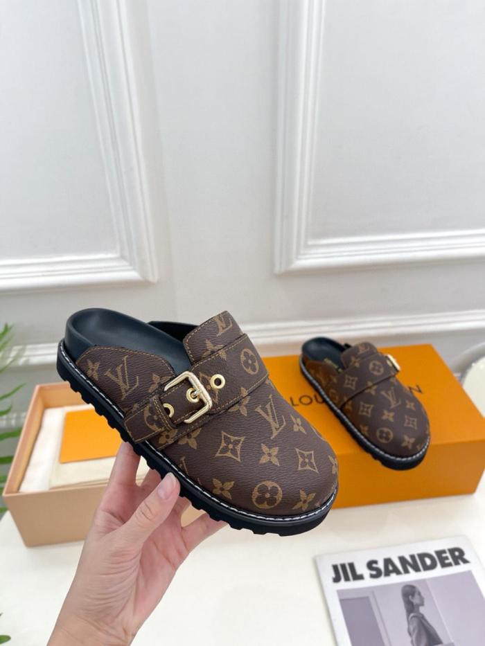LOUIS VUITTON Closed Toe Slippers Women's Brown