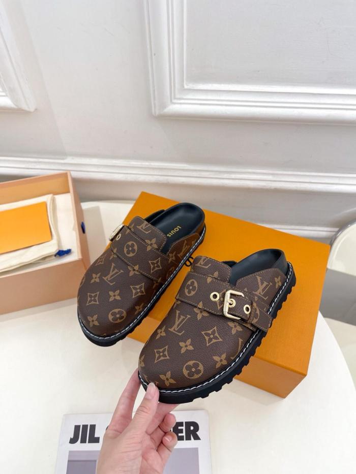 LOUIS VUITTON Closed Toe Slippers Women's Brown