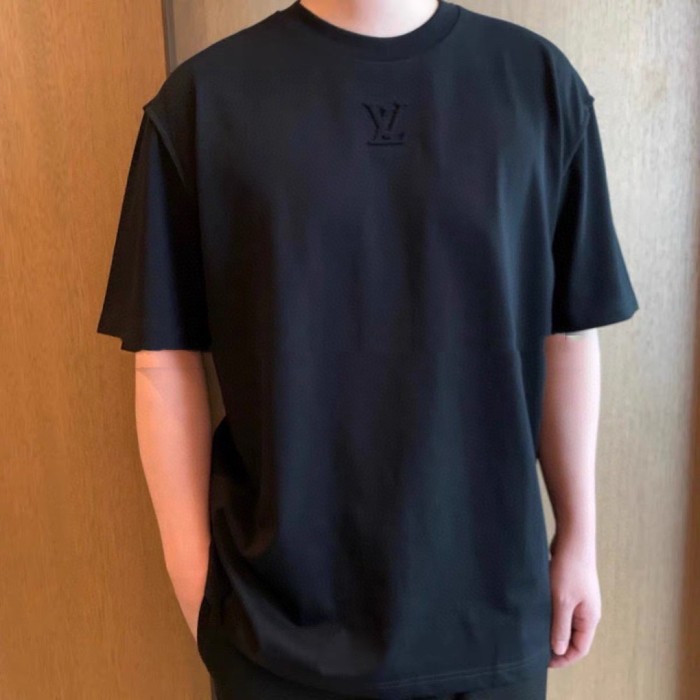 LOUIS VUITTON Men's Black Embossed Cotton Short-Sleeved T-Shirt (Regular Fit)