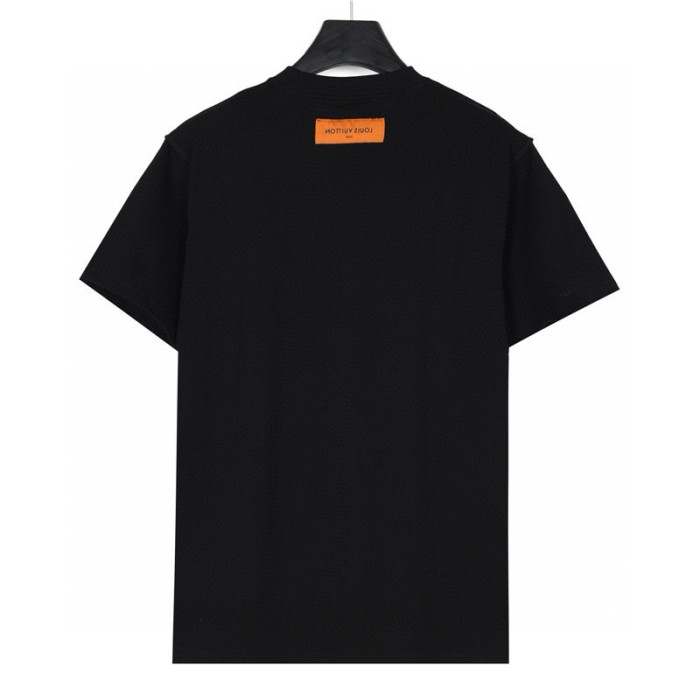 LOUIS VUITTON Men's Black Embossed Cotton Short-Sleeved T-Shirt (Regular Fit)