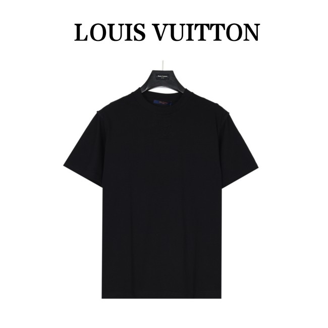 LOUIS VUITTON Men's Black Embossed Cotton Short-Sleeved T-Shirt (Regular Fit)