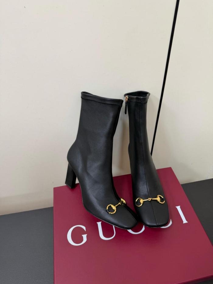 GUCCI La Familia Signora Leather Ankle Boots 5.5cm Women's Black