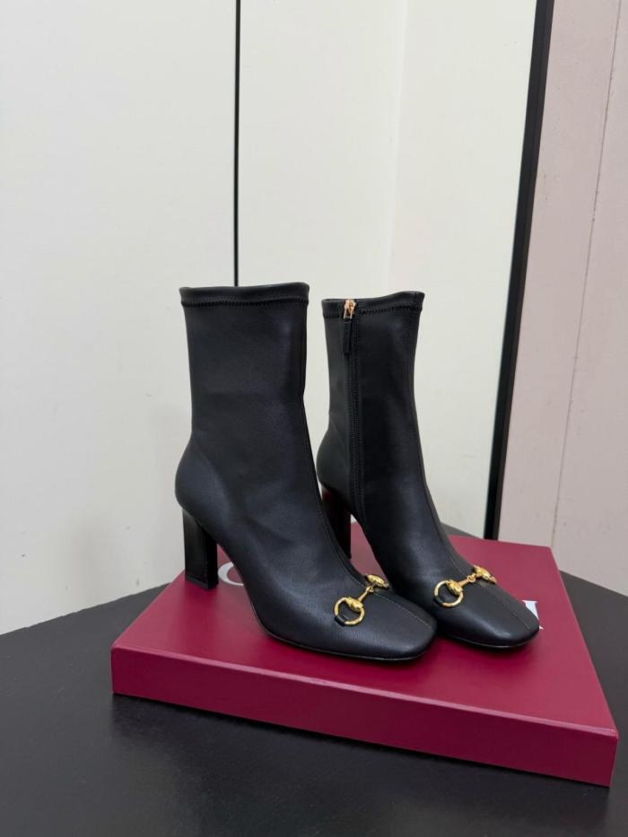 GUCCI La Familia Signora Leather Ankle Boots 5.5cm Women's Black