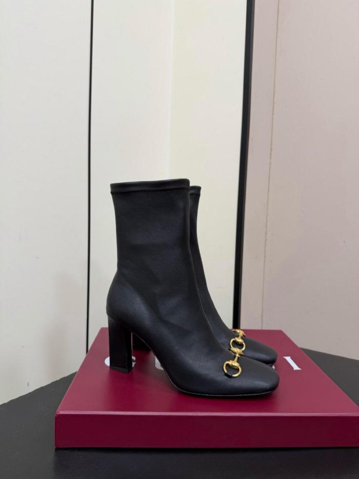 GUCCI La Familia Signora Leather Ankle Boots 5.5cm Women's Black