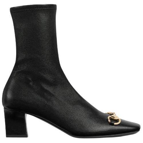 GUCCI La Familia Signora Leather Ankle Boots 5.5cm Women's Black