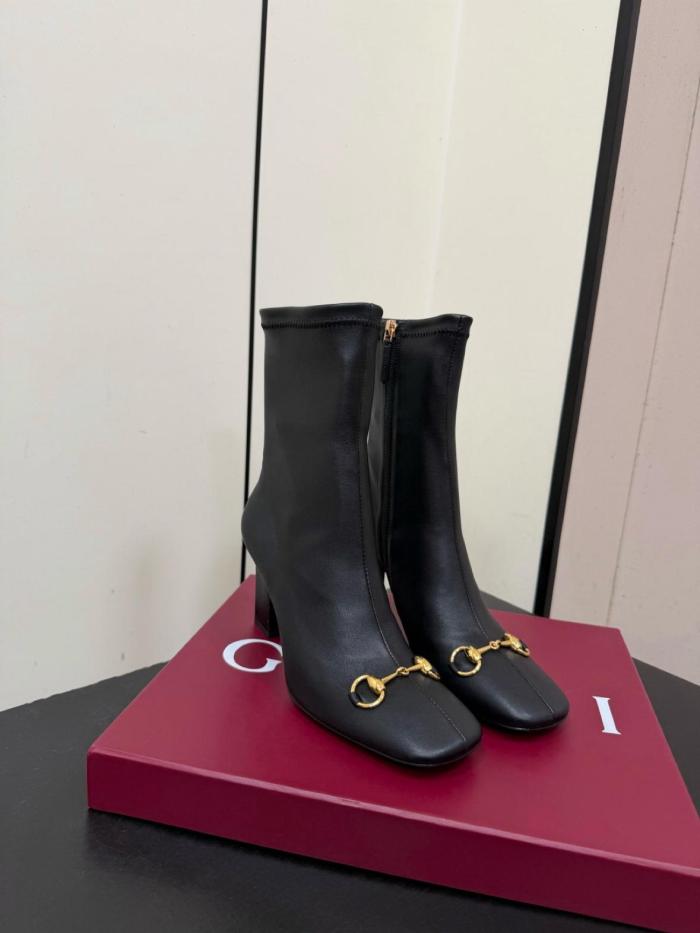 GUCCI La Familia Signora Leather Ankle Boots 5.5cm Women's Black