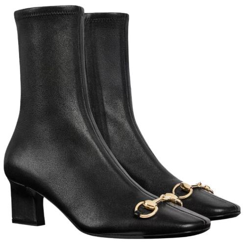 GUCCI La Familia Signora Leather Ankle Boots 5.5cm Women's Black