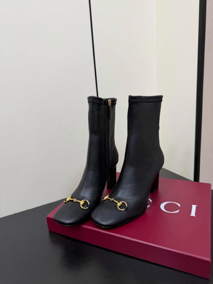 GUCCI La Familia Signora Leather Ankle Boots 5.5cm Women's Black