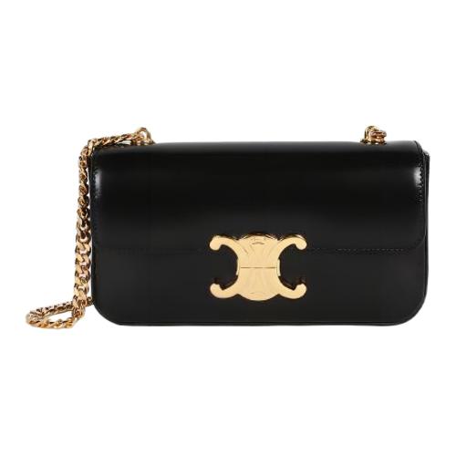 CELINE Claude Shiny Calfskin Crossbody Bag, Shoulder Bag Regular Women's Black 115203BF4-38NO L20.5*W4*H11.5 cm
