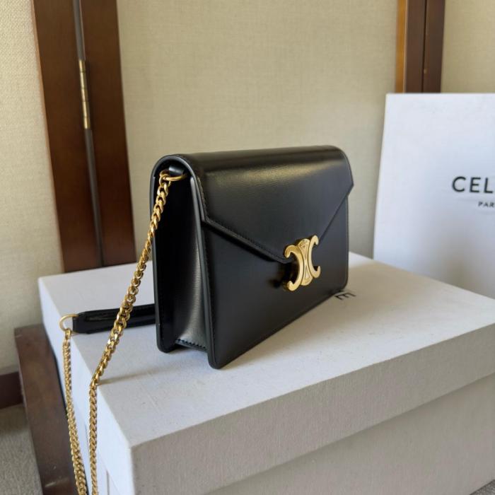 CELINE Margo Shiny Calfskin Shoulder Bag, Crossbody Bag, Wallet Regular Women's Black 10L033DPV-38NO L19.5*W4*H13 cm