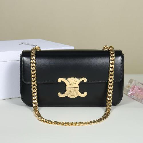 CELINE Claude Shiny Calfskin Crossbody Bag, Shoulder Bag Regular Women's Black 115203BF4-38NO L20.5*W4*H11.5 cm
