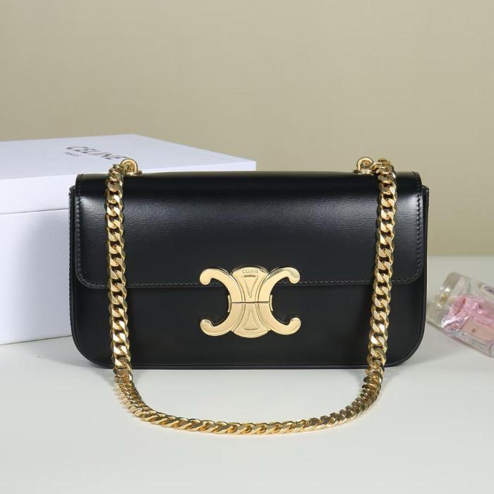 CELINE Claude Shiny Calfskin Crossbody Bag, Shoulder Bag Regular Women's Black 115203BF4-38NO L20.5*W4*H11.5 cm