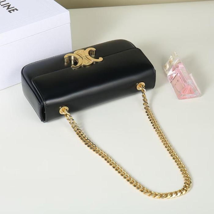 CELINE Claude Shiny Calfskin Crossbody Bag, Shoulder Bag Regular Women's Black 115203BF4-38NO L20.5*W4*H11.5 cm