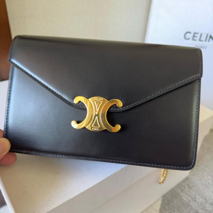 CELINE Margo Shiny Calfskin Shoulder Bag, Crossbody Bag, Wallet Regular Women's Black 10L033DPV-38NO L19.5*W4*H13 cm