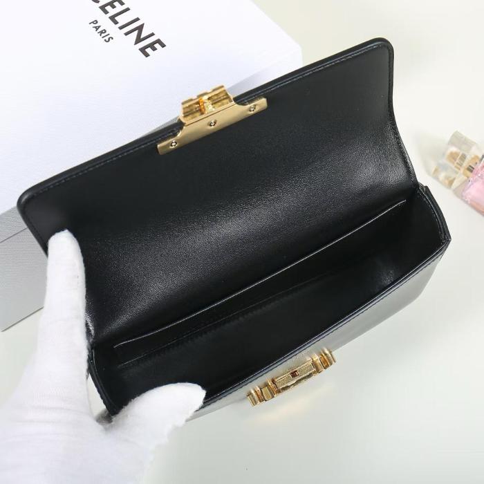 CELINE Claude Shiny Calfskin Crossbody Bag, Shoulder Bag Regular Women's Black 115203BF4-38NO L20.5*W4*H11.5 cm