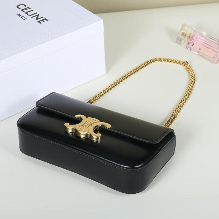 CELINE Claude Shiny Calfskin Crossbody Bag, Shoulder Bag Regular Women's Black 115203BF4-38NO L20.5*W4*H11.5 cm