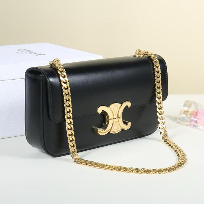 CELINE Claude Shiny Calfskin Crossbody Bag, Shoulder Bag Regular Women's Black 115203BF4-38NO L20.5*W4*H11.5 cm