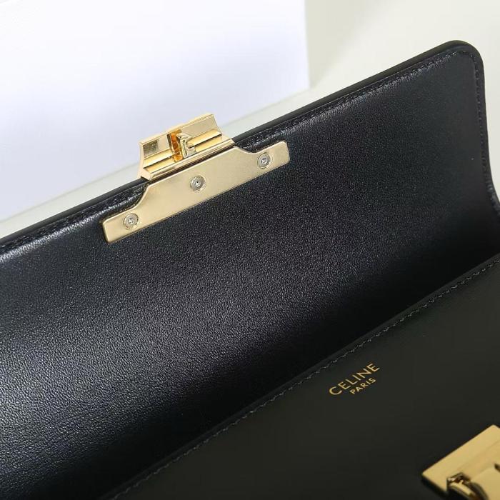 CELINE Claude Shiny Calfskin Crossbody Bag, Shoulder Bag Regular Women's Black 115203BF4-38NO L20.5*W4*H11.5 cm