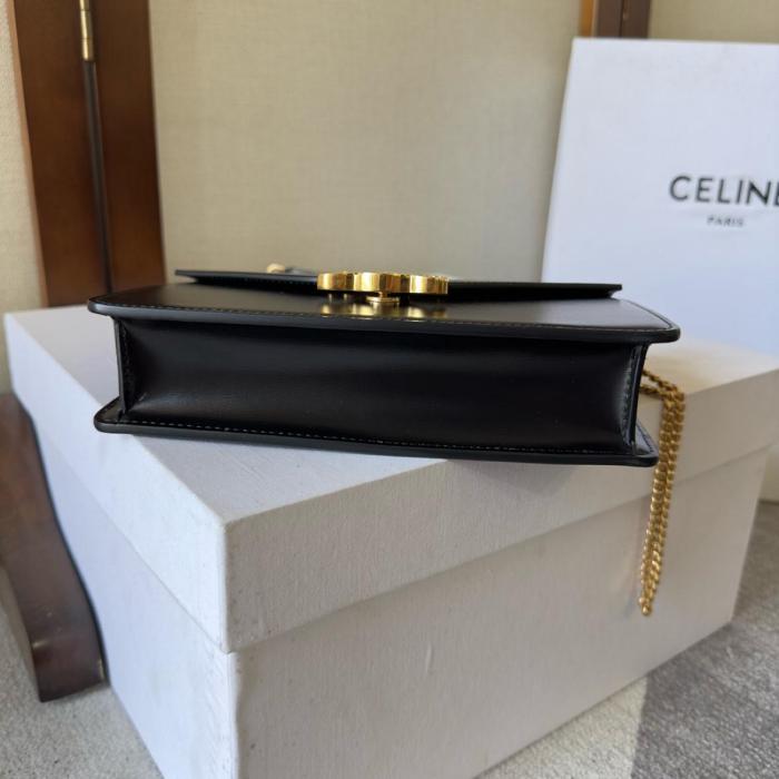 CELINE Margo Shiny Calfskin Shoulder Bag, Crossbody Bag, Wallet Regular Women's Black 10L033DPV-38NO L19.5*W4*H13 cm