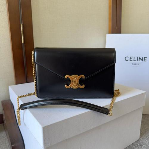 CELINE Margo Shiny Calfskin Shoulder Bag, Crossbody Bag, Wallet Regular Women's Black 10L033DPV-38NO L19.5*W4*H13 cm