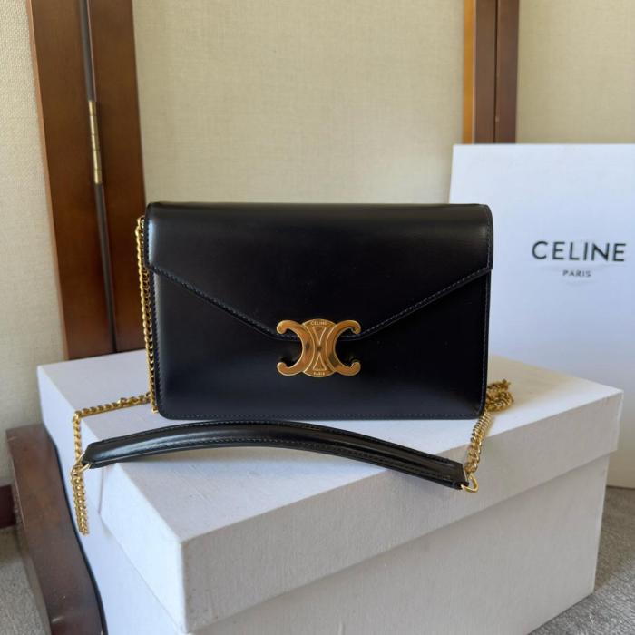 CELINE Margo Shiny Calfskin Shoulder Bag, Crossbody Bag, Wallet Regular Women's Black 10L033DPV-38NO L19.5*W4*H13 cm